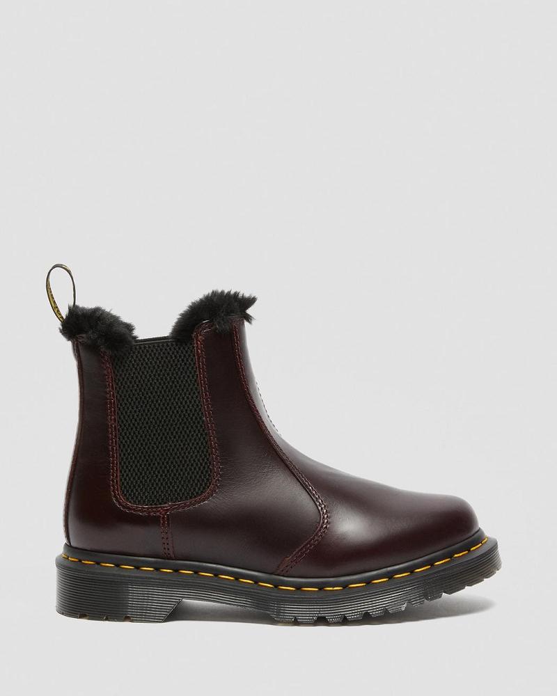 Burgundy Women's Dr Martens 2976 Leonore Faux Fur Lined Winter Boots | CA 283HAP